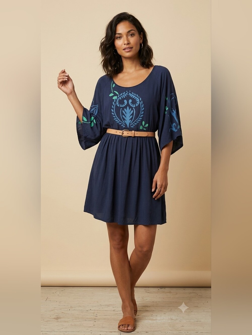 Christa Fairhead Artisanal Boho Handpainted Cotton Viscose Mini Dress Large